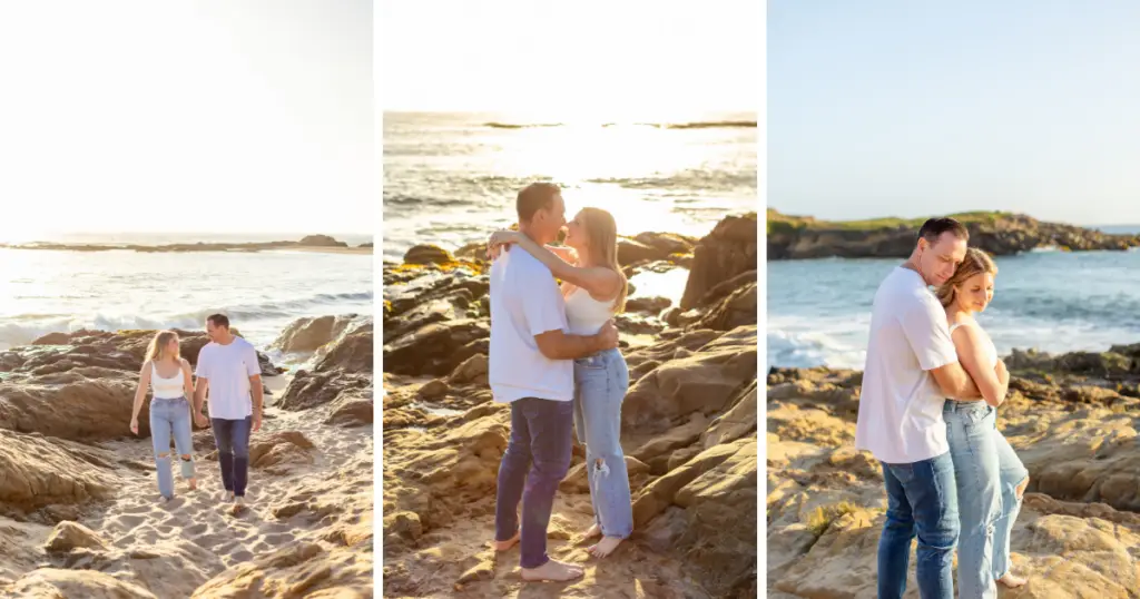 Angela and Mike share a tender moment on Bean Hollow State Beach near Santa Cruz, California.