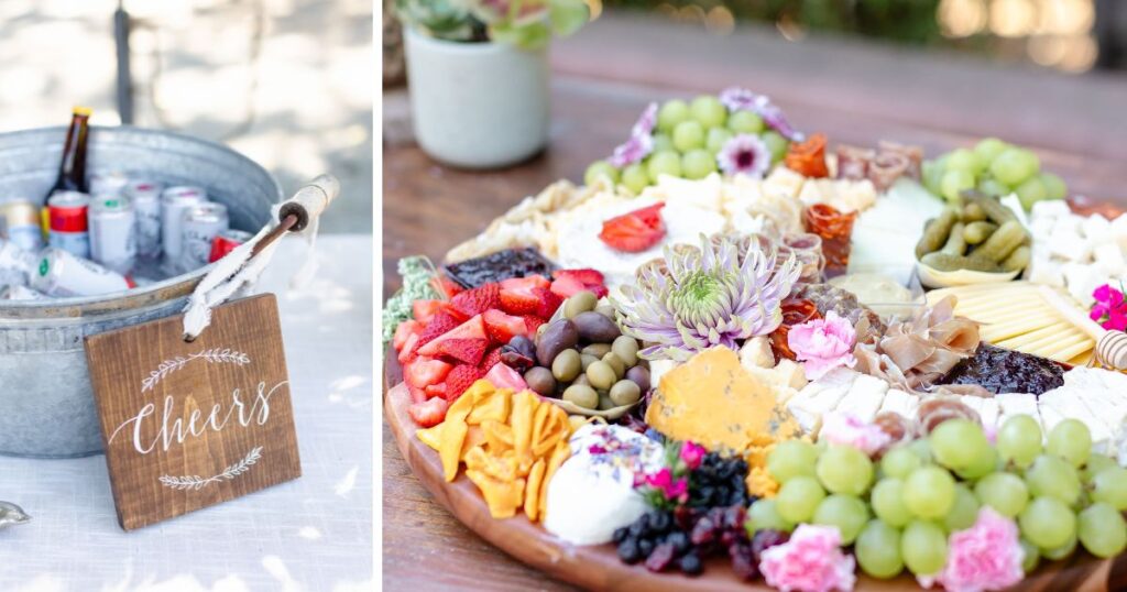Angela and Mike's beautiful charcuterie board and decorations.