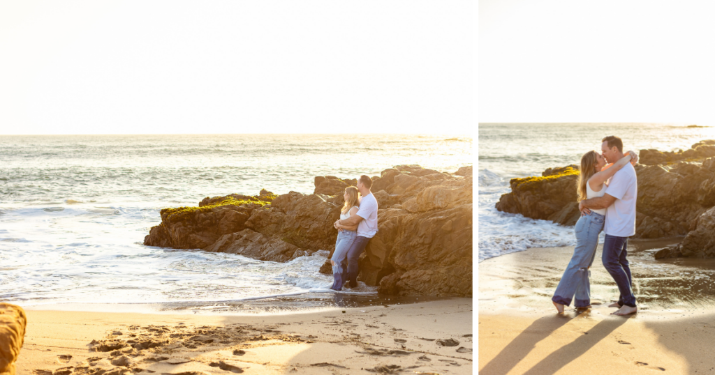 Angela and Mike stand among the golden rocks, showcasing their love amidst the natural beauty.