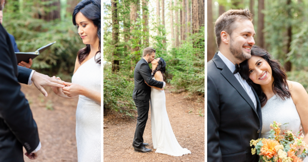 Alyssa and Glen exchanging vows under the redwoods