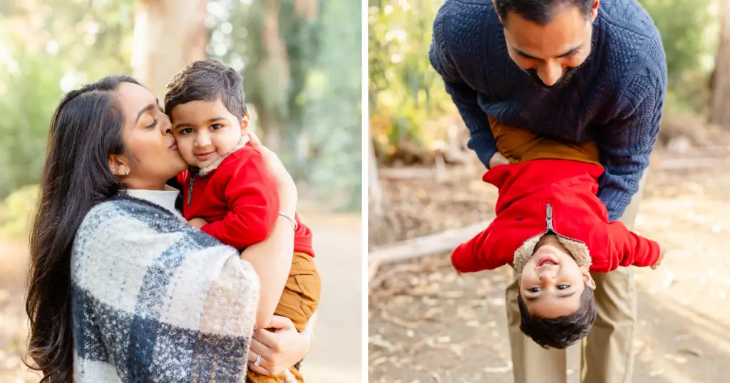 Mom sharing kisses with her toddler in a sweet photoshoot moment